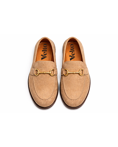 Men’s Beige Suede Horsebit Loafers