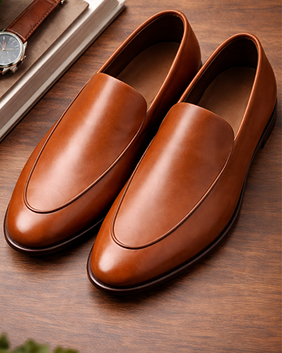 Men’s Brown Leather Plain Loafers