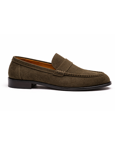 Men’s Olive Suede Penny Loafers